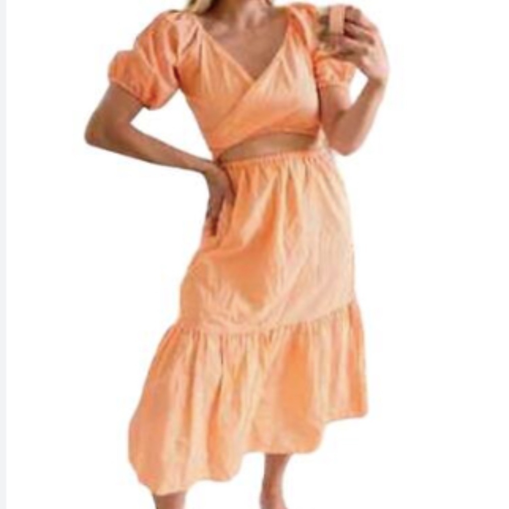 Sim and Sam Cutout Gingham Peasant Dress